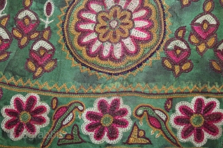 Rare Jain Book Cover Mochi Embroidered From Kutch Gujarat India.Circa.1900.Extremely fine quality chain stitched.Its size is 15cm X 26cm.(DSLR03710).              