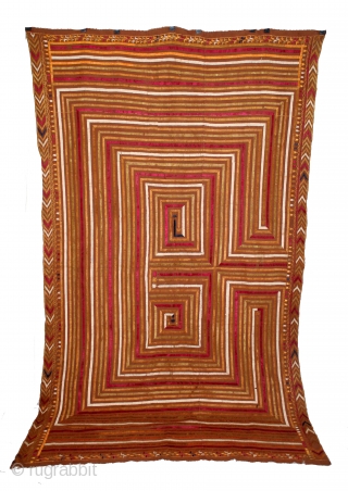 Phulkari From East(Punjab) India Called As Bhul Bhalaya Bagh.C.1900. Floss Silk on Hand Spun Cotton khaddar Cloth.(DSL04370).                