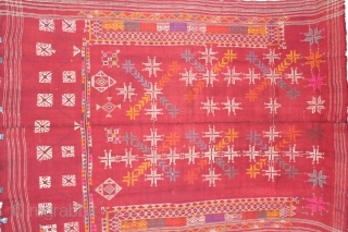 Odhani from Shekhawati wool shawl Distic of Rajasthan India.Hand embroidery ethnic folk handloom handmade old rare shawl.Its size is 142cm x 192cm.About the Condition Some original repairs.(DSL01860).      