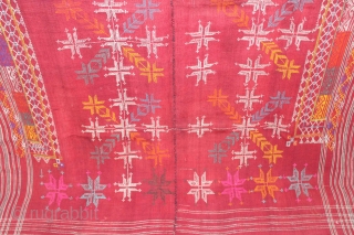 Odhani from Shekhawati wool shawl Distic of Rajasthan India.Hand embroidery ethnic folk handloom handmade old rare shawl.Its size is 142cm x 192cm.About the Condition Some original repairs.(DSL01860).      