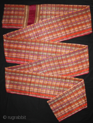 Silk Brocade Lungbis (used as Turbans and Sashes Maldhari Cattle-traders) woven at Nasarpur or Thatta from Sind,kutch and Western Rajasthan India.C.1920.Its size is W-53cm x L-494cm.(DSL02370).       