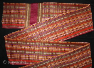 Silk Brocade Lungbis (used as Turbans and Sashes Maldhari Cattle-traders) woven at Nasarpur or Thatta from Sind,kutch and Western Rajasthan India.C.1920.Its size is W-53cm x L-494cm.(DSL02370).       