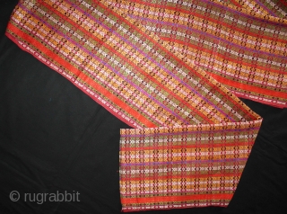 Silk Brocade Lungbis (used as Turbans and Sashes Maldhari Cattle-traders) woven at Nasarpur or Thatta from Sind,kutch and Western Rajasthan India.C.1920.Its size is W-53cm x L-494cm.(DSL02370).       