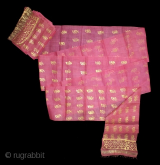 Khari Pagh(Turban) Used on Ceremonial Turban cotton Mull-Mull,Gold Paste.C.1900.Royals family Rajasthan India.Length 15 to 18 miter.(DSL03020).                 