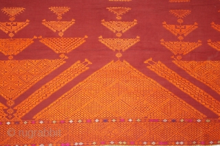 Chope Phulkari Cotton Embroidered with Floss Silk,Double running-stitch From East(Punjab)India.C.1930.Woman Headcover(Chope).Its size is W-166cm x L-335cm.(DSL03030).                 