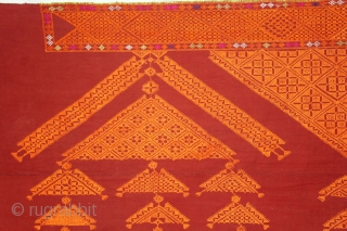 Chope Phulkari Cotton Embroidered with Floss Silk,Double running-stitch From East(Punjab)India.C.1930.Woman Headcover(Chope).Its size is W-166cm x L-335cm.(DSL03030).                 