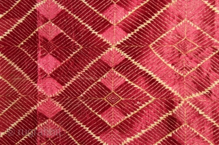 Thirma Phulkari From West(Pakistan)Punjab India Called As Thirma Bagh.C.1900.Floss Silk on Hand Spun Cotton khaddar Cloth.Its size is 126cm X 264cm.(DSC05510).            