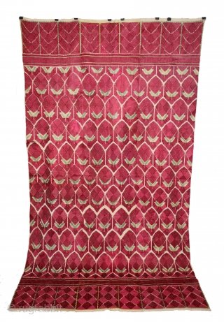 Thirma Phulkari From West(Pakistan)Punjab India Called As Thirma Bagh Rare Design.C.1900.Floss Silk on Hand Spun Cotton khaddar Cloth.Its size is W-135cm x L-240cm.(DSLR04400).          