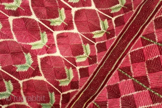 Thirma Phulkari From West(Pakistan)Punjab India Called As Thirma Bagh Rare Design.C.1900.Floss Silk on Hand Spun Cotton khaddar Cloth.Its size is W-135cm x L-240cm.(DSLR04400).          