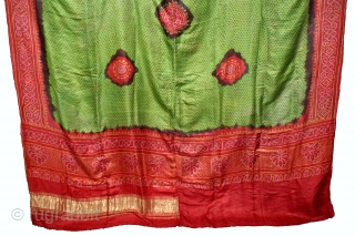 Bandhani Odhani Gajji Silk Tie and Dye From Kutch Gujarat India Called As Kumbhi.C.1900.One of the rare Design Tie and Dye Kumbhi.Its size is 162cm x 212cm.(DSC05520).      