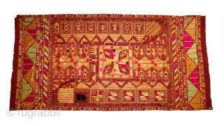 Sainchi Phulkari From East(Punjab) India. Circa 1900.Hand Spun Cotton khaddar Cloth.Sainchi are elaborate pictorial embroideries created by women in Haryana that mirror their life and beliefs, their hopes and desires. Scenes of  ...