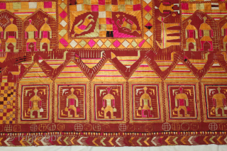 Sainchi Phulkari From East(Punjab) India. Circa 1900.Hand Spun Cotton khaddar Cloth.Sainchi are elaborate pictorial embroideries created by women in Haryana that mirror their life and beliefs, their hopes and desires. Scenes of  ...