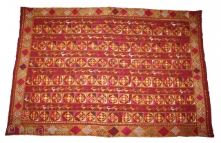 Phulkari From East(Punjab) India Called As Mor Phulkari.Beautiful colour Combination of rare Design.Walking of the Garden.Floss Silk on Hand Spun Cotton khaddar Cloth.(DSL03050).          