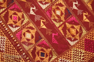 Phulkari From East(Punjab) India Called As Mor Phulkari.Beautiful colour Combination of rare Design.Walking of the Garden.Floss Silk on Hand Spun Cotton khaddar Cloth.(DSL03050).          