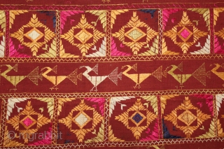 Phulkari From East(Punjab) India Called As Mor Phulkari.Beautiful colour Combination of rare Design.Walking of the Garden.Floss Silk on Hand Spun Cotton khaddar Cloth.(DSL03050).          