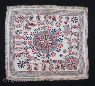 Kantha Quilted Embroidery with cotton thread Kantha Probably From East Bengal(Bangladesh)Region India.C.1900.Its size is 37cm x 40cm.(DSL03060).                