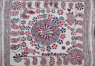 Kantha Quilted Embroidery with cotton thread Kantha Probably From East Bengal(Bangladesh)Region India.C.1900.Its size is 37cm x 40cm.(DSL03060).                