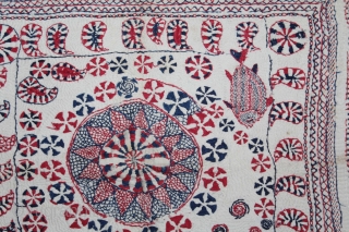 Kantha Quilted Embroidery with cotton thread Kantha Probably From East Bengal(Bangladesh)Region India.C.1900.Its size is 37cm x 40cm.(DSL03060).                