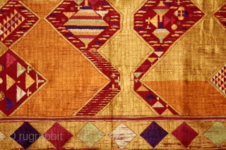 Sarpallu Phulkari From East(Punjab)India called As Sarpallu(Patang Design).Moga District of Punjab India.Floss Silk on Hand Spun Cotton khaddar Cloth.Its size is W-138cm x L-230cm.(DSE03080).         