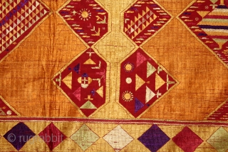 Sarpallu Phulkari From East(Punjab)India called As Sarpallu(Patang Design).Moga District of Punjab India.Floss Silk on Hand Spun Cotton khaddar Cloth.Its size is W-138cm x L-230cm.(DSE03080).         