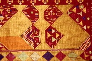 Sarpallu Phulkari From East(Punjab)India called As Sarpallu(Patang Design).Moga District of Punjab India.Floss Silk on Hand Spun Cotton khaddar Cloth.Its size is W-138cm x L-230cm.(DSE03080).         