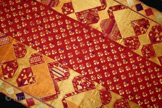 Sarpallu Phulkari From East(Punjab)India called As Sarpallu(Patang Design).Moga District of Punjab India.Floss Silk on Hand Spun Cotton khaddar Cloth.Its size is W-138cm x L-230cm.(DSE03080).         