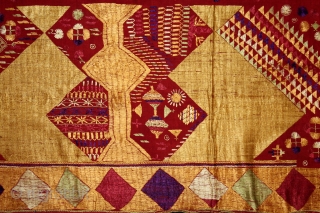 Sarpallu Phulkari From East(Punjab)India called As Sarpallu(Patang Design).Moga District of Punjab India.Floss Silk on Hand Spun Cotton khaddar Cloth.Its size is W-138cm x L-230cm.(DSE03080).         