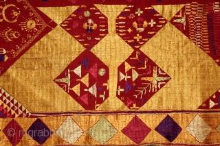 Sarpallu Phulkari From East(Punjab)India called As Sarpallu(Patang Design).Moga District of Punjab India.Floss Silk on Hand Spun Cotton khaddar Cloth.Its size is W-138cm x L-230cm.(DSE03080).         