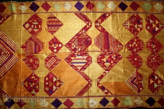 Sarpallu Phulkari From East(Punjab)India called As Sarpallu(Patang Design).Moga District of Punjab India.Floss Silk on Hand Spun Cotton khaddar Cloth.Its size is W-138cm x L-230cm.(DSE03080).         