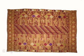 Phulkari From East (Punjab) India Called As Darshan Darwaja Phulkari.C.1900.Floss Silk on Hand Spun Cotton khaddar Cloth. Its size is 148cm x 248cm.(DSC06010).Please email me at indianarts1369@gmail.com      
