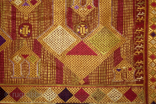 Phulkari From East (Punjab) India Called As Darshan Darwaja Phulkari.C.1900.Floss Silk on Hand Spun Cotton khaddar Cloth. Its size is 148cm x 248cm.(DSC06010).Please email me at indianarts1369@gmail.com      