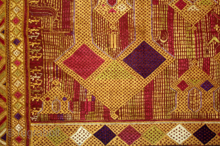 Phulkari From East (Punjab) India Called As Darshan Darwaja Phulkari.C.1900.Floss Silk on Hand Spun Cotton khaddar Cloth. Its size is 148cm x 248cm.(DSC06010).Please email me at indianarts1369@gmail.com      