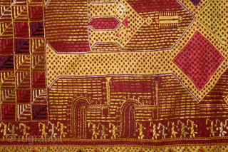 Phulkari From East (Punjab) India Called As Darshan Darwaja Phulkari.C.1900.Floss Silk on Hand Spun Cotton khaddar Cloth. Its size is 148cm x 248cm.(DSC06010).Please email me at indianarts1369@gmail.com      