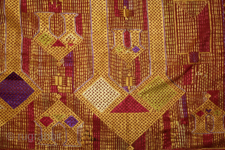 Phulkari From East (Punjab) India Called As Darshan Darwaja Phulkari.C.1900.Floss Silk on Hand Spun Cotton khaddar Cloth. Its size is 148cm x 248cm.(DSC06010).Please email me at indianarts1369@gmail.com      