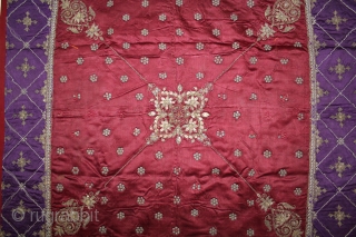 Karchock Wall Hanging Real Silver and Gold Work use in Jain Temple From Gujarat India.C.1900.Its size is 83cm x 83cm.(DSL02420).             