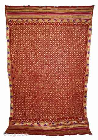 Phulkari From East(Punjab)India Called As Buti phulkari.Rare Jewellery Design. Floss Silk on Hand Spun Cotton khaddar Cloth.Its size is 148cm x 230cm.(DSLRI04420).           