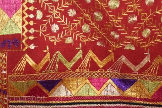 Phulkari From East(Punjab)India Called As Buti phulkari.Rare Jewellery Design. Floss Silk on Hand Spun Cotton khaddar Cloth.Its size is 148cm x 230cm.(DSLRI04420).           