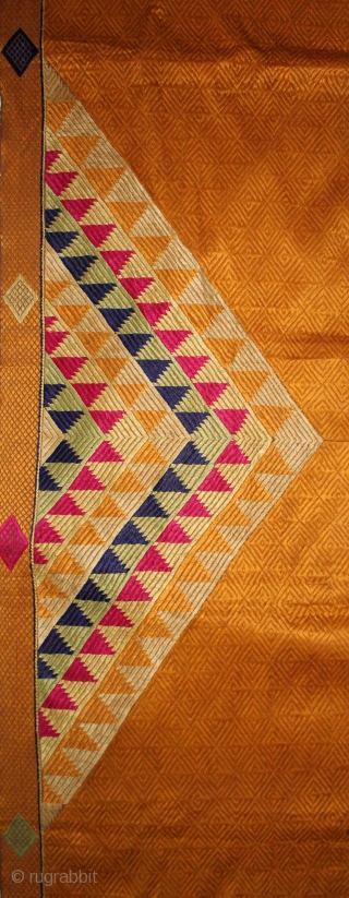 Vari-Da-Ghunghat-Bagh from West (Pakistan) punjab India Called As Panch Ranga Ghunghat. One of the rare design in Indian Phulkari.(DSC01320).              