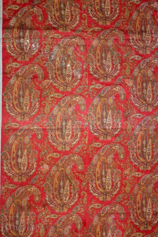 Manchester Roller Print From Manchester England made for Indian Market.Circa 1900.Roller Printed on Cotton.Rare Paisley Design.Used as for private shrines as Divalgiri.Its size is W-132cm x L-228cm.(DSL03110).      