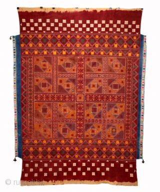 Shekhawati Bishnoi Wedding Shawl From Rajasthan India.C.1900.Very rare and interesting as the embroiderer imitated tie and dye(Bandhni).Embroidered by the Bishnoi community of Rajasthan. Embroidered on Hand Spun Cotton khaddar Cloth.Its size is  ...