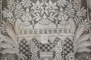 Pichwai of Cotton Lace Net,of Nauka Vihar Subject Nathdwara. The lace Pichhwai was made in Germany for the Indian Market.C.1900.Its size is 90cm x 90cm.(DSC05570).        