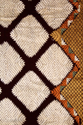 Phulkari From West(Pakistan)Punjab India Called As Chand(Moon) Bagh.C.1900. Rare Pallu Design. Floss Silk on Hand Spun Cotton khaddar Cloth.(DSCI06000).Please email me at Indianarts1369@gmail.com          