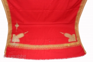 Red Wool Kashmir Shawl,Real Zari Work From kashmir India Called As Dushala. Its size is 122cm x 224cm.(DSL01960).               