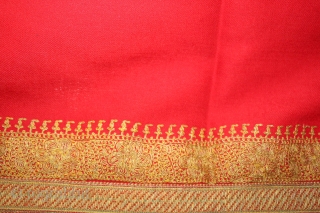 Red Wool Kashmir Shawl,Real Zari Work From kashmir India Called As Dushala. Its size is 122cm x 224cm.(DSL01960).               
