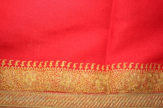 Red Wool Kashmir Shawl,Real Zari Work From kashmir India Called As Dushala. Its size is 122cm x 224cm.(DSL01960).               