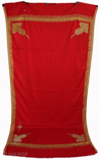 Red Wool Kashmir Shawl,Real Zari Work From kashmir India Called As Dushala. Its size is 122cm x 224cm.(DSL01960).               