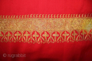 Red Wool Kashmir Shawl,Real Zari Work From kashmir India Called As Dushala. Its size is 122cm x 224cm.(DSL01960).               