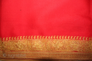 Red Wool Kashmir Shawl,Real Zari Work From kashmir India Called As Dushala. Its size is 122cm x 224cm.(DSL01960).               