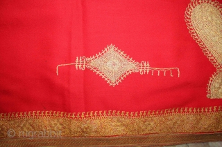 Red Wool Kashmir Shawl,Real Zari Work From kashmir India Called As Dushala. Its size is 122cm x 224cm.(DSL01960).               