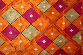 Phulkari from East (Punjab) India Called As Suraj Mukhi Bagh.Very Rare Pattern.Extremely Fine Phulkari.(DSL02450).                   